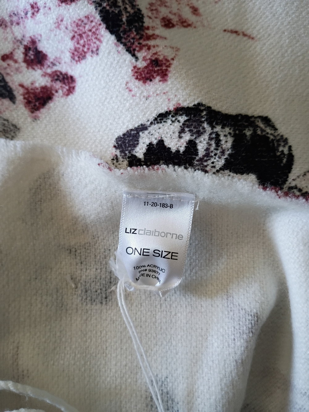 Liz Claiborne Cream Scarf with Pink and Black Floral Print - Picture 5 of 6